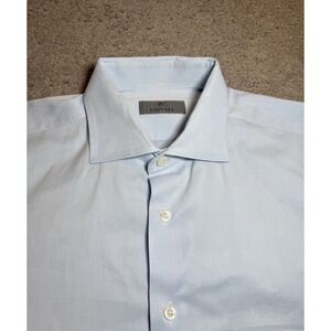 Canali L100212 Mens Blue Micro Grid Regular Fit‎ Dress Shirt Size 43/17 Italy